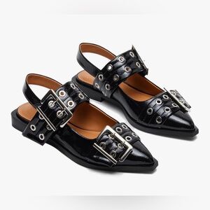 Black and Red Buckle Strap Women's Shoes